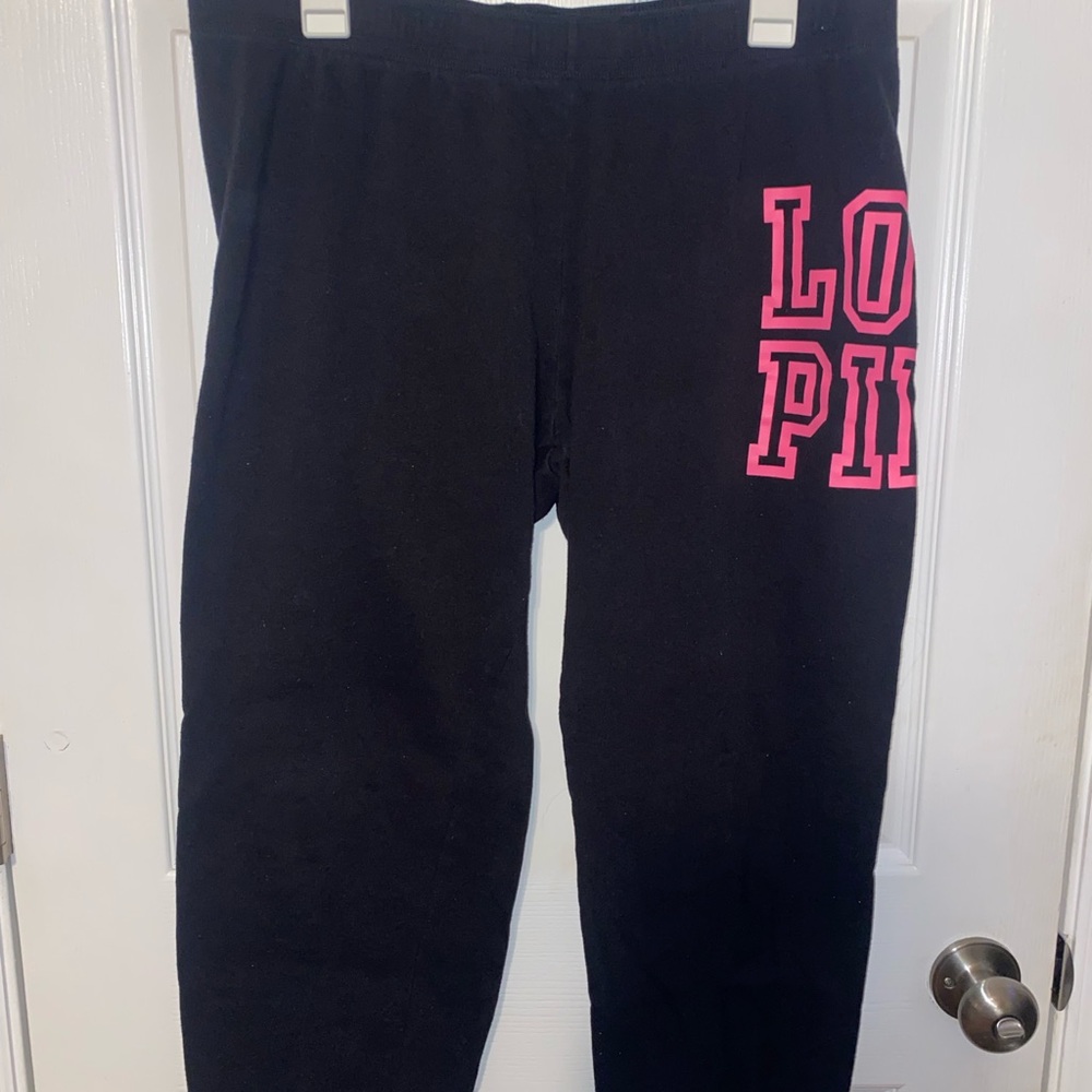 Black Sweatpants with Pink Logo